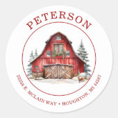 Rustikale Weihnachtsstall-Rücksendeadressen-Aufkle Runder Aufkleber (Vorderseite)