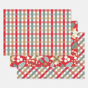 Rustikale Weihnachtsstern- und Karo-Weihnachtsdeko Geschenkpapier Set