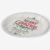 Rustikale Weihnachtstypografie Rot/Grün ID550 Pappteller (Schrägansicht)