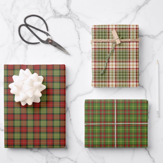 Rustikale Weihnachtsvariante Kariert Geschenkpapier Set (Vorderseite)