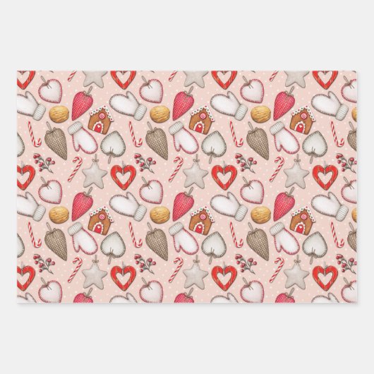 Rustikale Weihnachtswasserfarbmuster Geschenkpapier Set (Vorderseite 3)