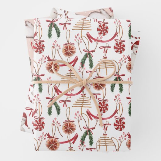 Rustikale Weihnachtswasserfarbmuster Geschenkpapier Set (Beispiel)