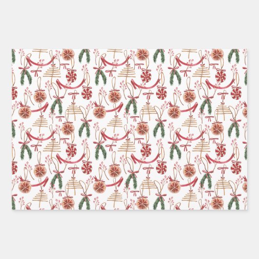 Rustikale Weihnachtswasserfarbmuster Geschenkpapier Set (Vorderseite)