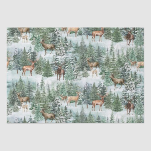 Rustikale Weihnachtswildjagd im Wald Dekoupage Seidenpapier (Vorderseite)