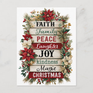 Rustikale Weihnachtswortkunst – Familie, Lachen Postkarte