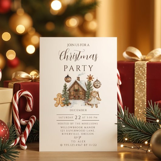 Rustikale Weihnachtszeit mit Lebkuchenhütte Einladung