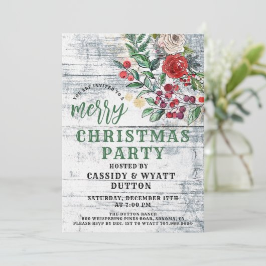 Rustikale Weihnachtszeit-Party Einladung (Stehend Vorderseite)