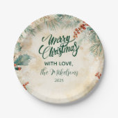 Rustikale Weihnachtszeit und Pinienfest Pappteller (Vorderseite)