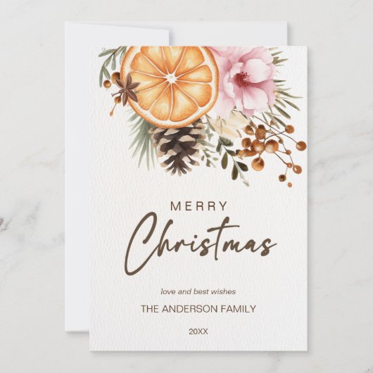 Rustikale Weihnachtszitrus botanisch Feiertagskarte (Vorderseite)