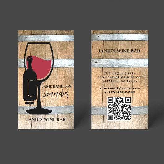 Rustikale Weinbar Weingut QR-Code Visitenkarte