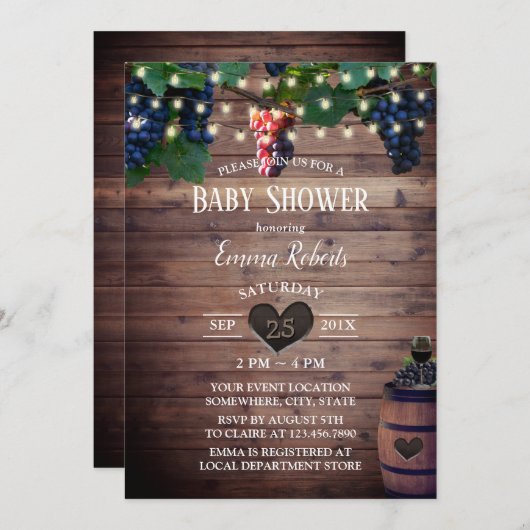 Rustikale Weinberge Herbst Weinprobe Babydusche Einladung (Vorne/Hinten)