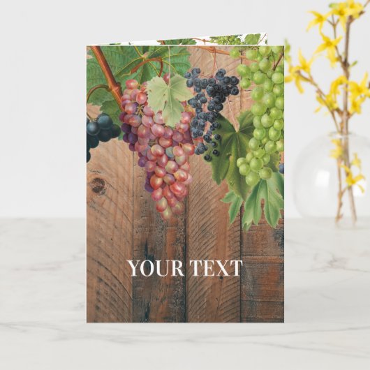 Rustikale Weinberge Holz & Trauben Karte (Gelbe Blume)