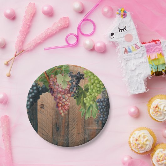 Rustikale Weinberge Holz & Trauben Pappteller (Party)
