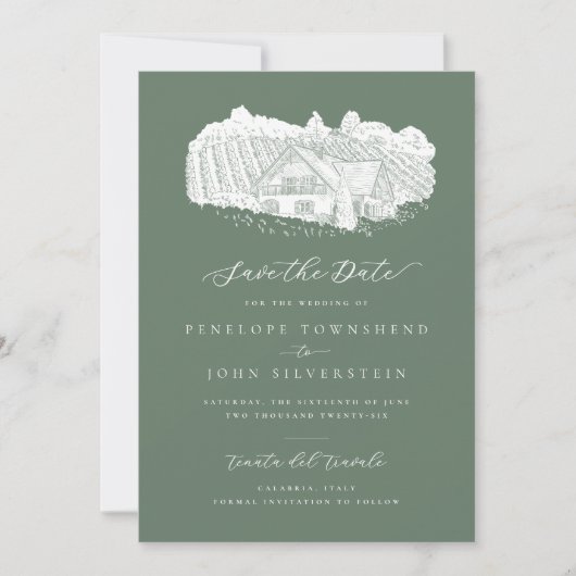 Rustikale Weinberge Illustration Schöne Hochzeit Save The Date (Vorderseite)