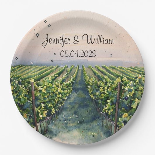Rustikale Weinberge Zielort Italien Hochzeit Pappteller (Vorderseite)