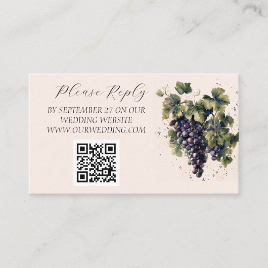 Rustikale Weinberge Zielort Trauben Hochzeit Begleitkarte (Vorderseite)