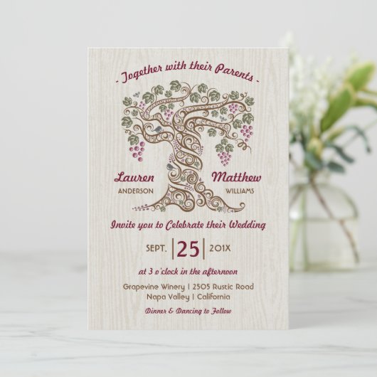 Rustikale Weinbergshochzeit Einladung (Stehend Vorderseite)