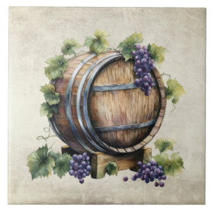 Rustikale Weinfass-Trauben Aquarelle Italienisch  Fliese