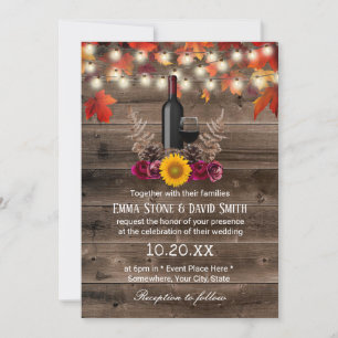 Rustikale Weinflasche Herbstleaves Hochzeit im Her Einladung
