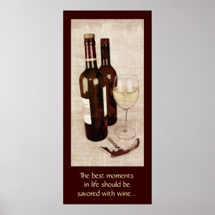 Rustikale Weinflaschen mit einem Glas Wein Poster