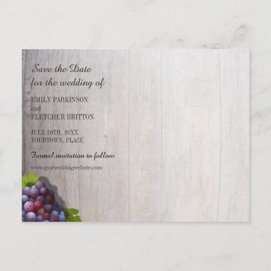 Rustikale Weinkellerei Hochzeit retten Datum Ankündigungspostkarte (Rückseite)