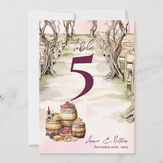 Rustikale Weinkellerei Hochzeit Tischnummer (Vorderseite)