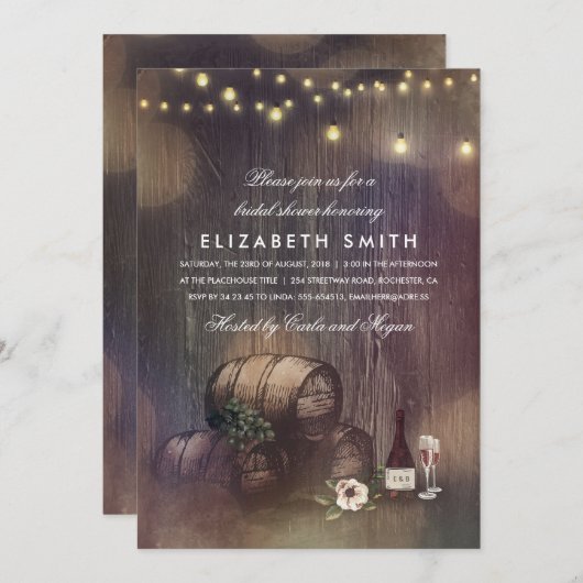 Rustikale Weinkellerei Lights Weinverkostung Braut Einladung (Vorne/Hinten)