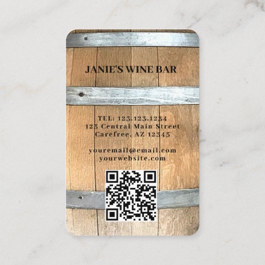 Rustikale Weinkellerei QR-Code Visitenkarte (Rückseite)