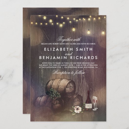 Rustikale Weinkellerei und Hochzeit von String Lig Einladung (Vorne/Hinten)
