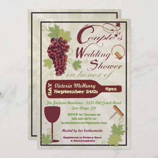 Rustikale Weinkellner Polterabend Einladungen (Vorne/Hinten)