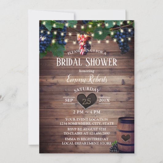 Rustikale Weinkultur und Erde Weintrauben Brautpar Einladung (Vorderseite)