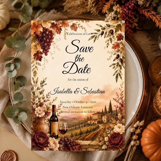 Rustikale Weinlese-Herbst-Hochzeit Eleganz Save The Date