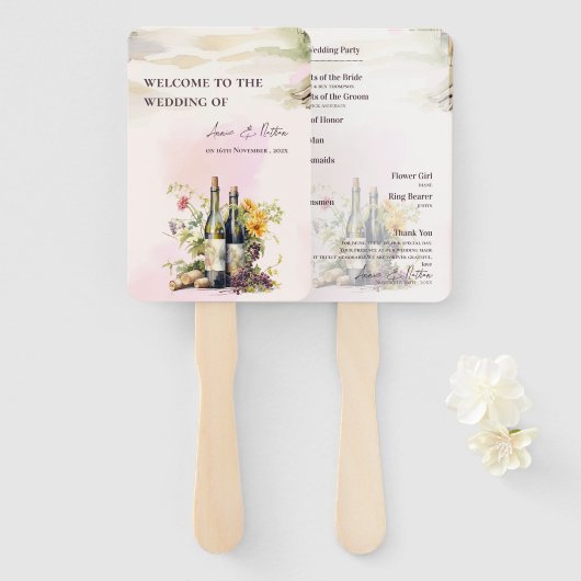 Rustikale Weinreben-inspirierte Hochzeitsprogramm- Fächer (Vorne und Hinten)
