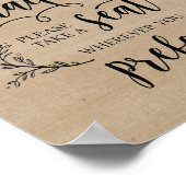 Rustikale Weintrauben Hochzeitsfeier Sitzsignatur Poster (Ecke)