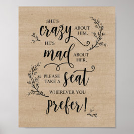 Rustikale Weintrauben Hochzeitsfeier Sitzsignatur Poster