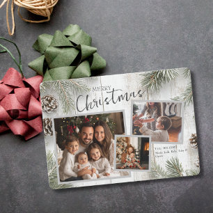 Rustikale weiß getünchte Holz-Weihnachts-Fotocolla Feiertagskarte