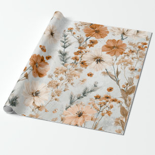 Rustikale Weiß-Orange Botanische Vintage-Boho-Blum Geschenkpapier