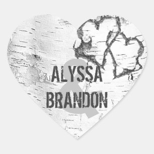 Rustikale weiße Birkenbauch-Herz-Hochzeitsticker Herz-Aufkleber