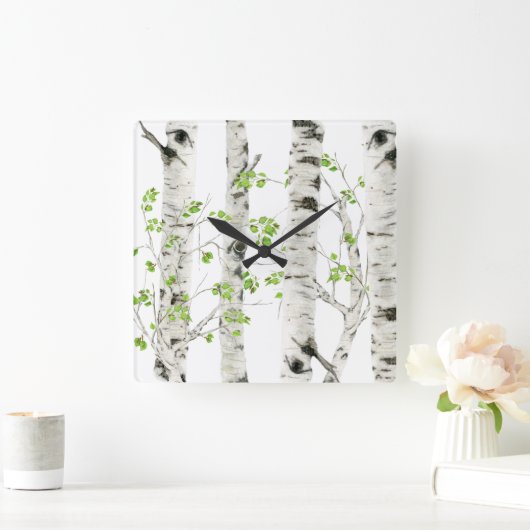 Rustikale, weiße Birkenbaum Akrylwall-Uhr Quadratische Wanduhr (Zuhause)