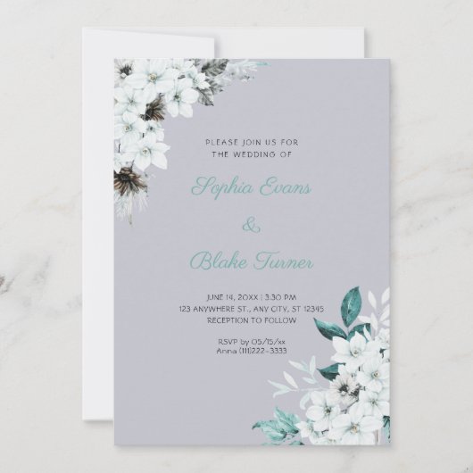 Rustikale Weiße Blume Boho Cloud Gray Wedding Einladung (Vorderseite)