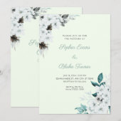 Rustikale Weiße Blume Boho Light Green Wedding Einladung (Vorne/Hinten)