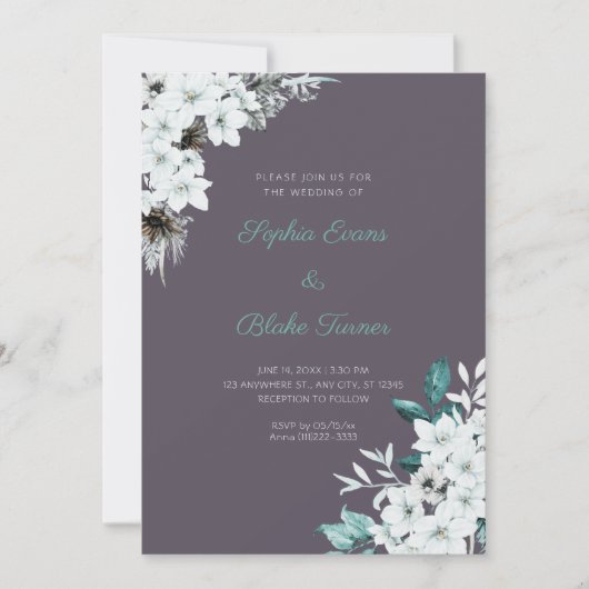 Rustikale Weiße Blume Boho Smoke Gray Wedding Einladung (Vorderseite)