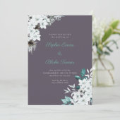 Rustikale Weiße Blume Boho Smoke Gray Wedding Einladung (Stehend Vorderseite)