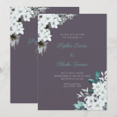 Rustikale Weiße Blume Boho Smoke Gray Wedding Einladung (Vorne/Hinten)