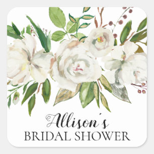 Rustikale weiße Blume Brautparty Umschlag Aufklebe Quadratischer Aufkleber
