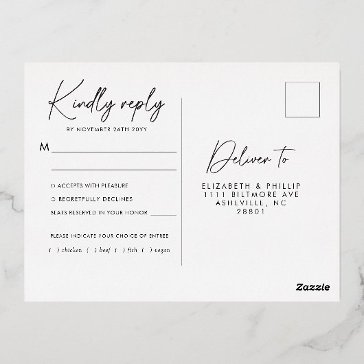 Rustikale weiße Blume Goldene Grünflächen UAWG Folie Einladungspostkarte (Rückseite)