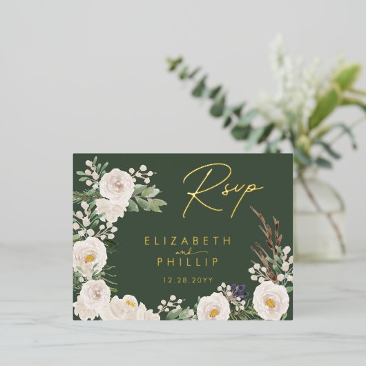 Rustikale weiße Blume Goldene Grünflächen UAWG Folie Einladungspostkarte (Stehend vorne)