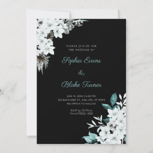 Rustikale weiße Blumen Boho schwarze Hochzeit Einladung