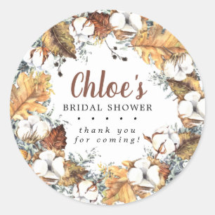 Rustikale weiße Blumen-Herbst-Brautparty-Danksagun Runder Aufkleber