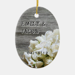 Rustikale weiße Blumen Hochzeitsgeschenk-Ornament Keramikornament